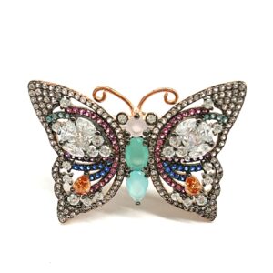 Anello Trova Gioielli Farfalla in argento e zirconi multicolor