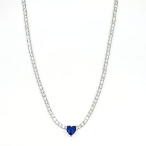 Collana in argento tennis con cuore blu